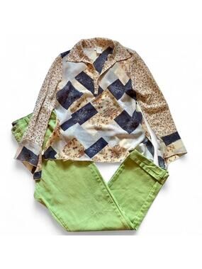 Vintage 90s cottagecore whimsy patchwork long belled sleeve blouse